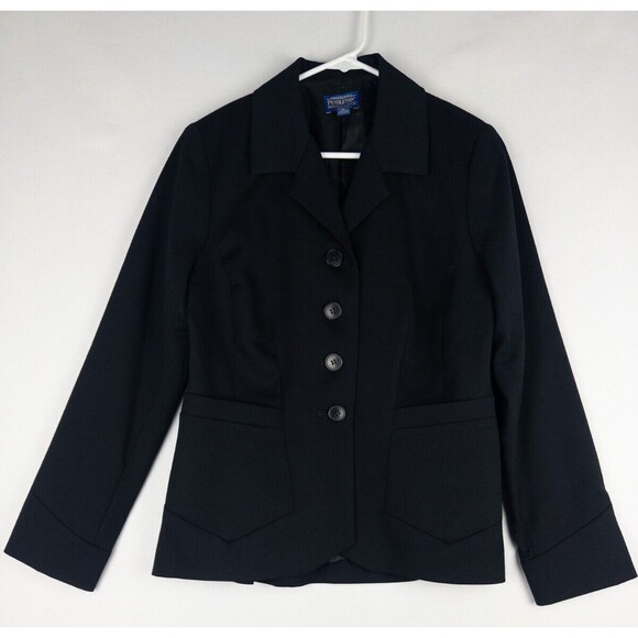 Pendleton‎ Coat Womens 10 Black Wool Blend 4 Button Classic Peacoat Pockets - Picture 1 of 12